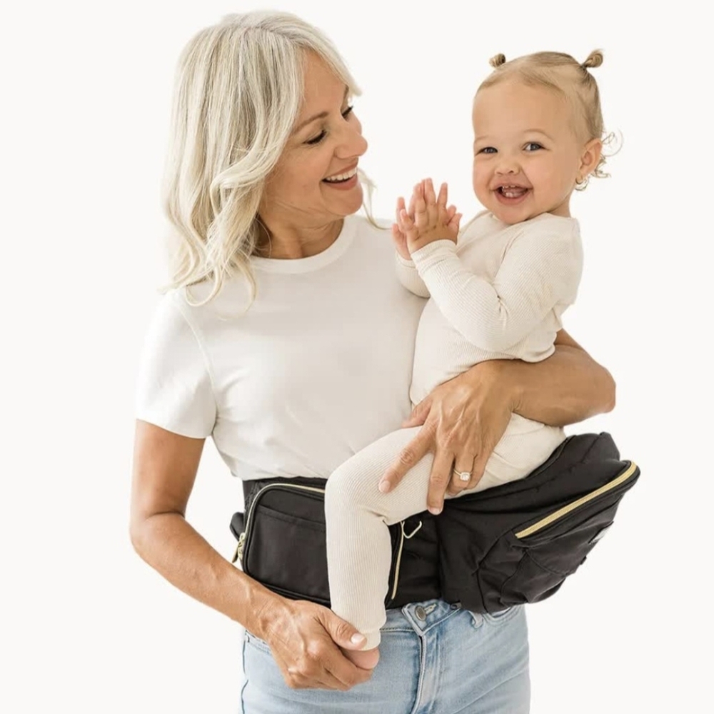 New In Box The Tushbaby Hip Carrier Black & Gold